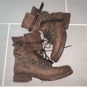 A.S. 98 Brown Studded Leather Boots 36